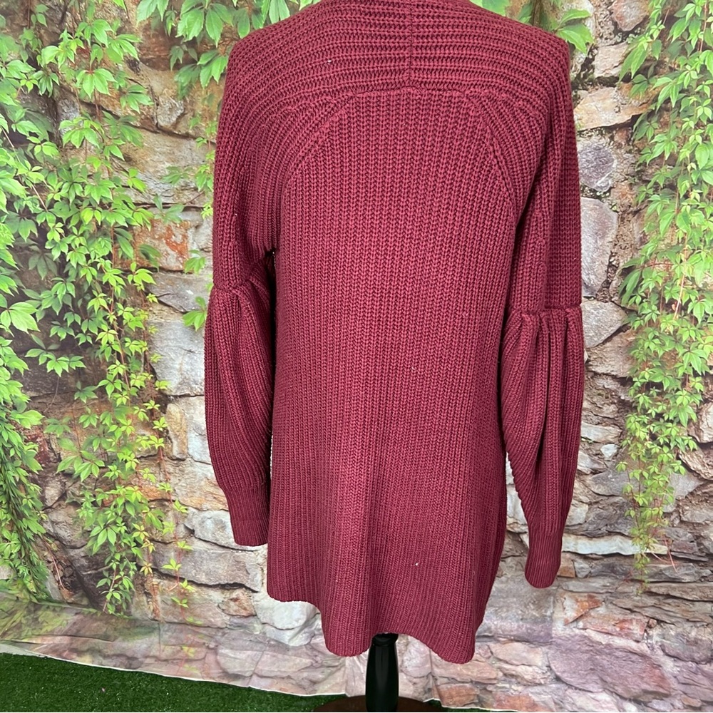 KNITTED & KNOTTED Cranberry Ribbed Open Cardigan, S - Picture 6 of 11
